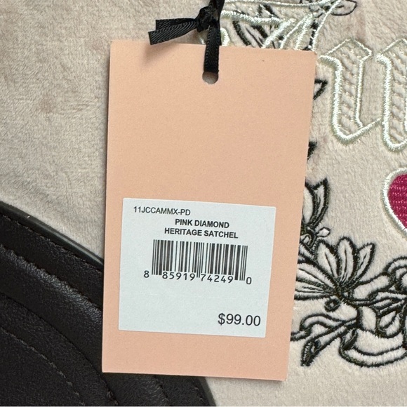 Juicy Couture Pink Diamond Heritage Velour Satchel Bag - Picture 5 of 5